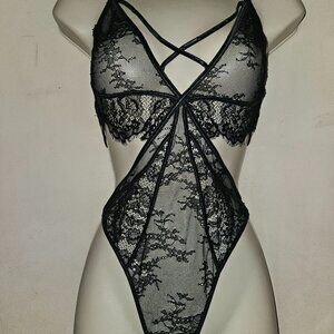 Honey Birdette Enya Black Lace Playsuit Bodysuit size Medium NWT